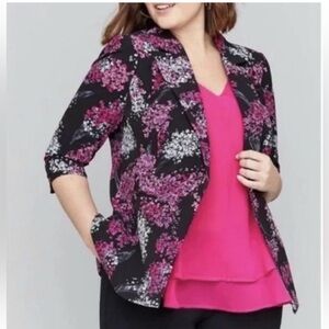Lane Bryant Black and Pink Floral Blazer